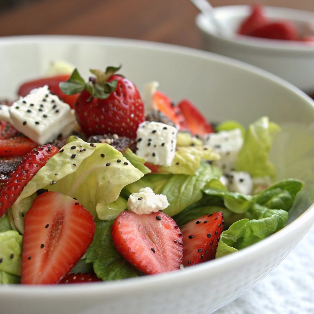 Butter Lettuce Salad with Strawberry, Goat Cheese & Poppy Seed Dressing