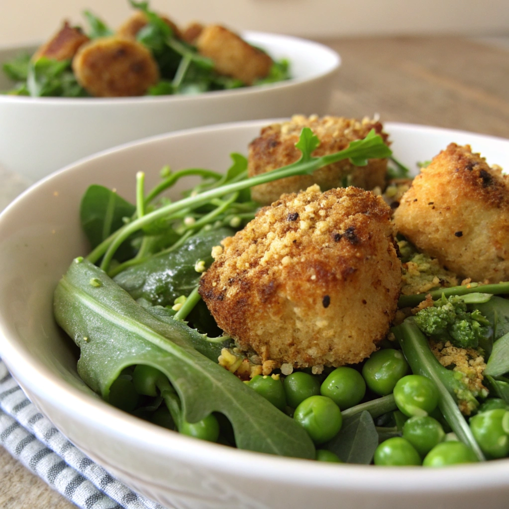 Crispy Fried Artichoke, Arugula & Pea Salad (Lemon–Za’atar Vinaigrette)