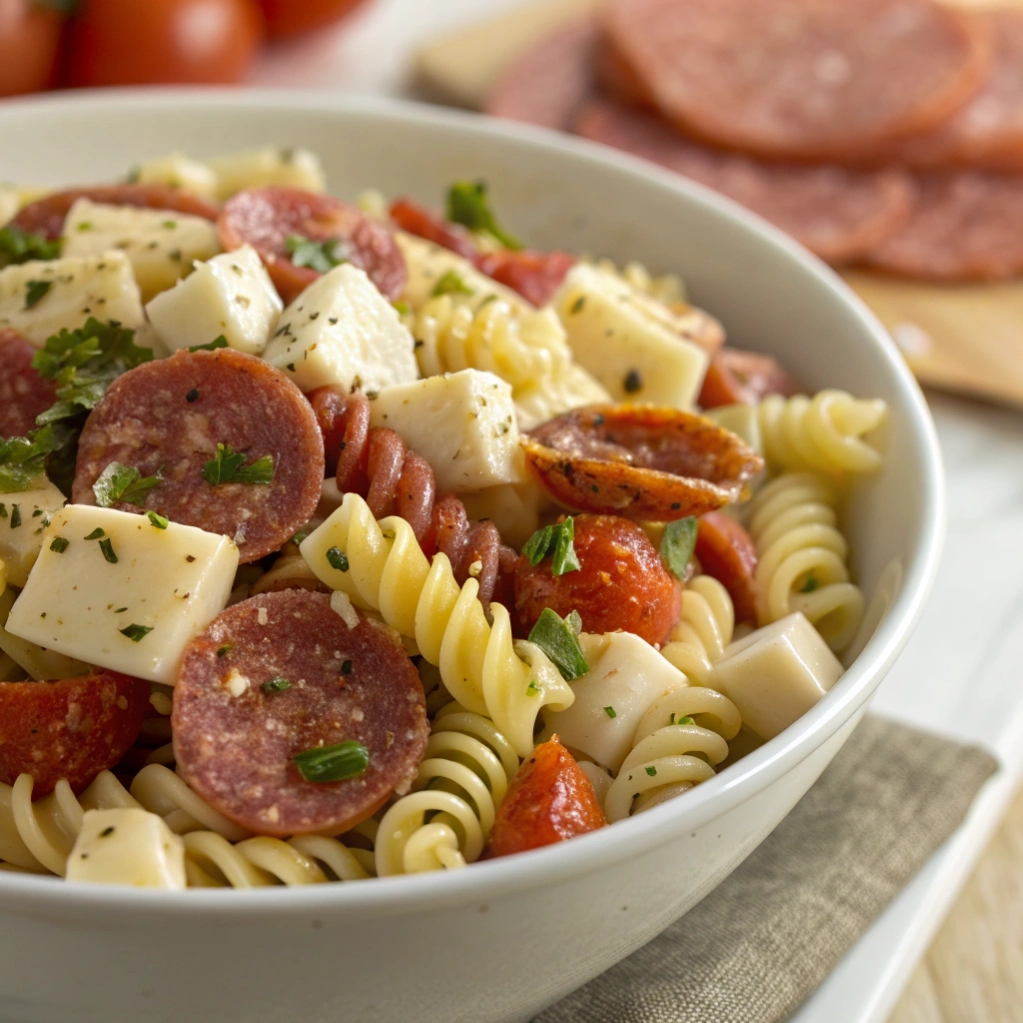 Italian Grinder Pasta Salad with Pepperoni, Salami And Provolone