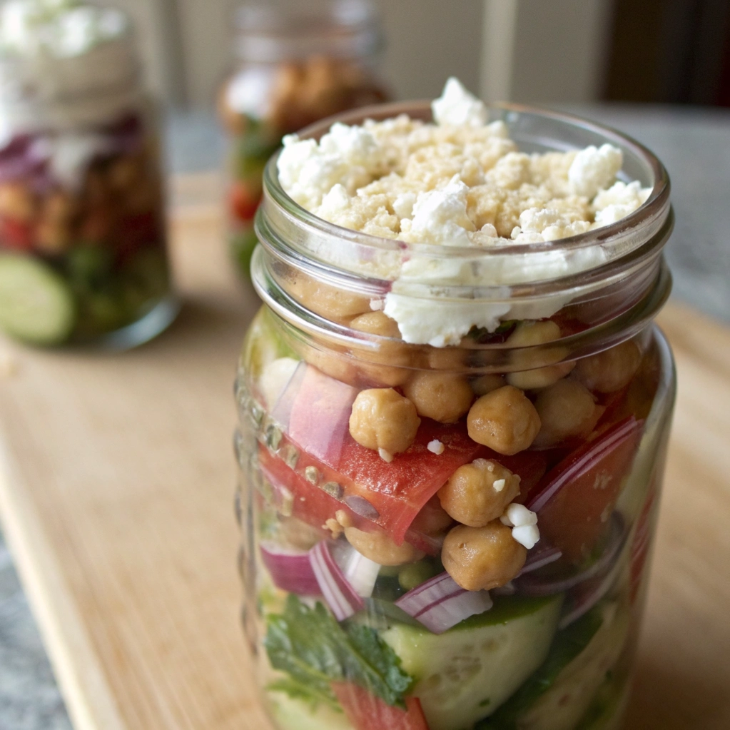 Mason Jar Greek Salad with Feta & Chickpeas 2