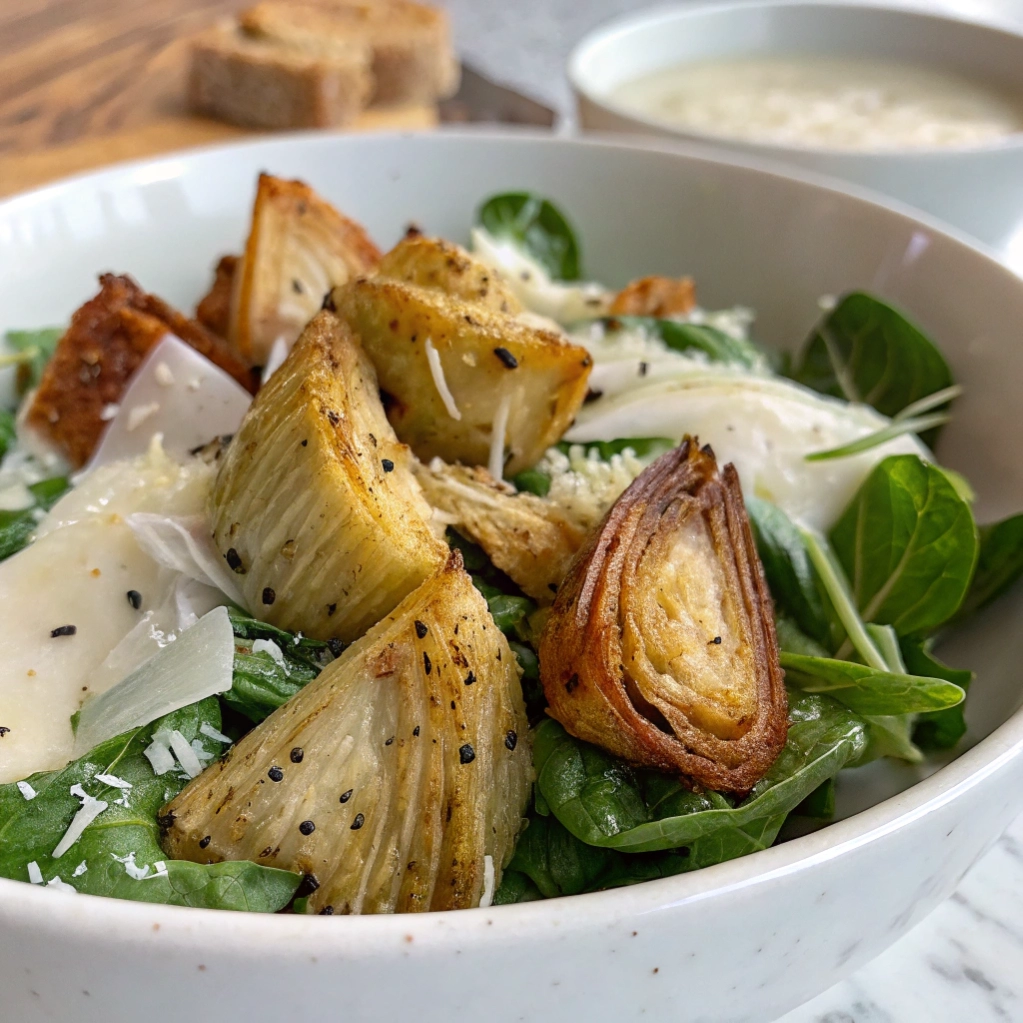 Roasted Artichoke Salad with Crispy Air-Fried Artichokes & Lemon Parmesan Dressing